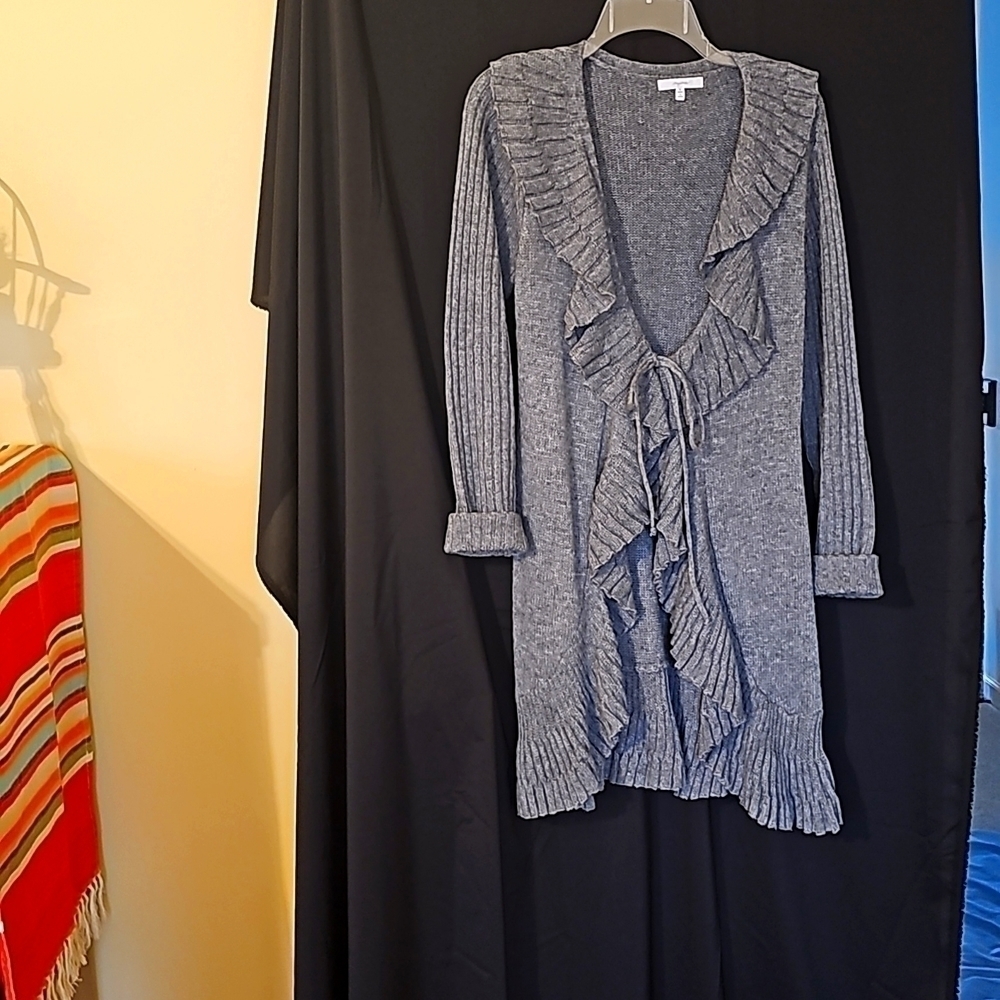 Gray knee length ruffled sweater